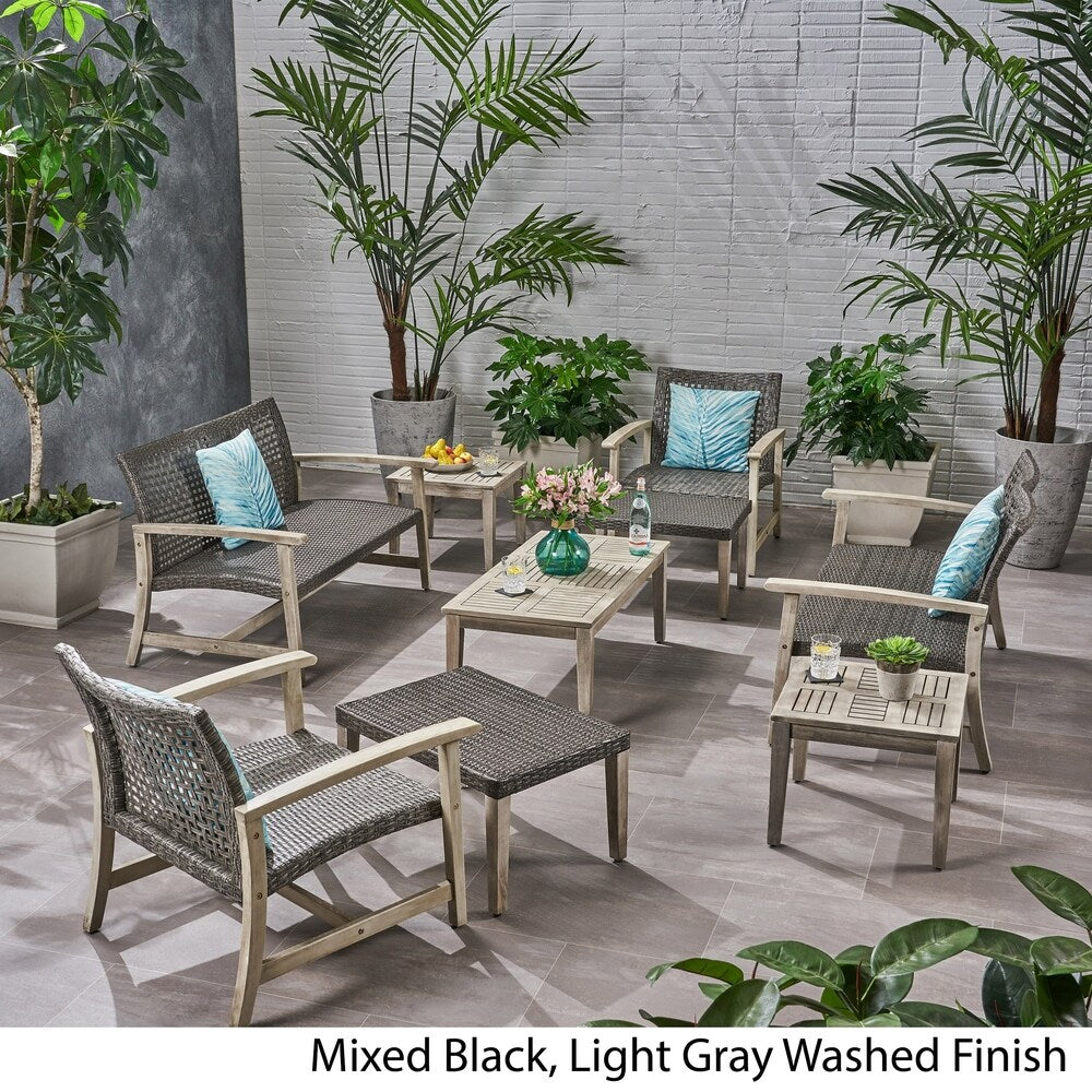 Set da esterno Hampton da 9 pezzi in legno/vimini di Christopher Knight Home