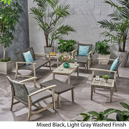 Set da esterno Hampton da 9 pezzi in legno/vimini di Christopher Knight Home