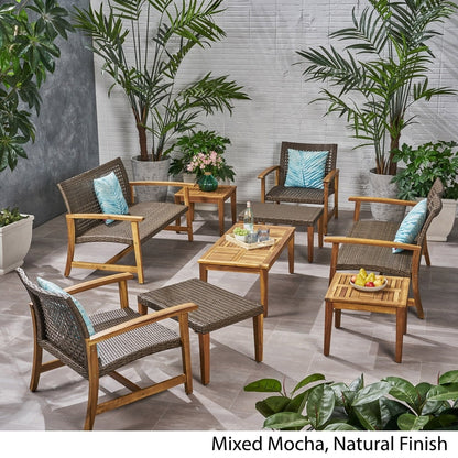 Set da esterno Hampton da 9 pezzi in legno/vimini di Christopher Knight Home