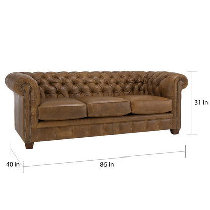 Divano Chesterfield Hancock in pelle italiana pieno fiore trapuntata - 31 A x 86 L x 40 P