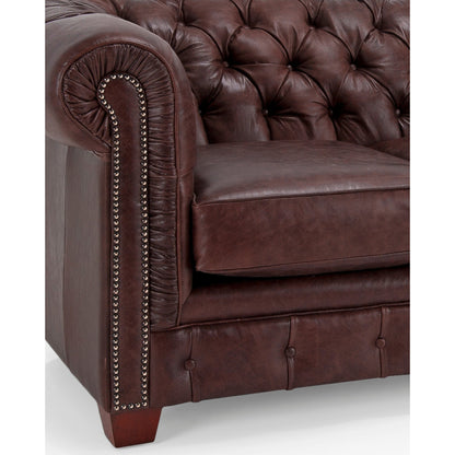 Divano Chesterfield Hancock in pelle italiana pieno fiore trapuntata - 31 A x 86 L x 40 P