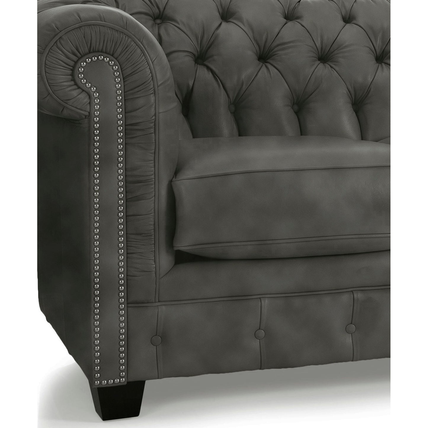 Divano Chesterfield Hancock in pelle italiana pieno fiore trapuntata - 31 A x 86 L x 40 P