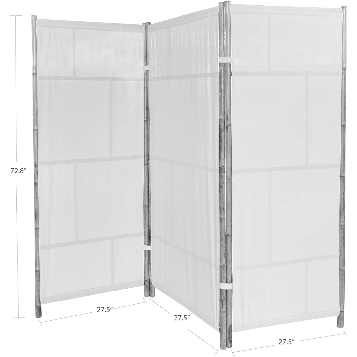 Paravento divisorio pieghevole in bambù a 3 pannelli, fatto a mano, tessuto écru