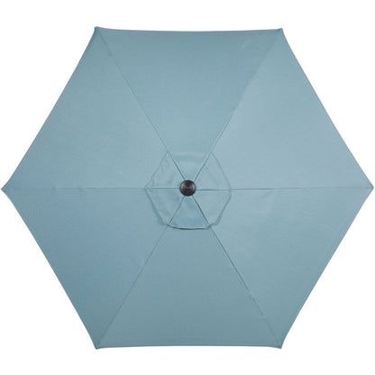 Set da pranzo Hanover Lavallette da 5 pezzi in blu oceano con 4 sedie fisse, tavolo rotondo con piano in vetro da 52 pollici, ombrellone e base