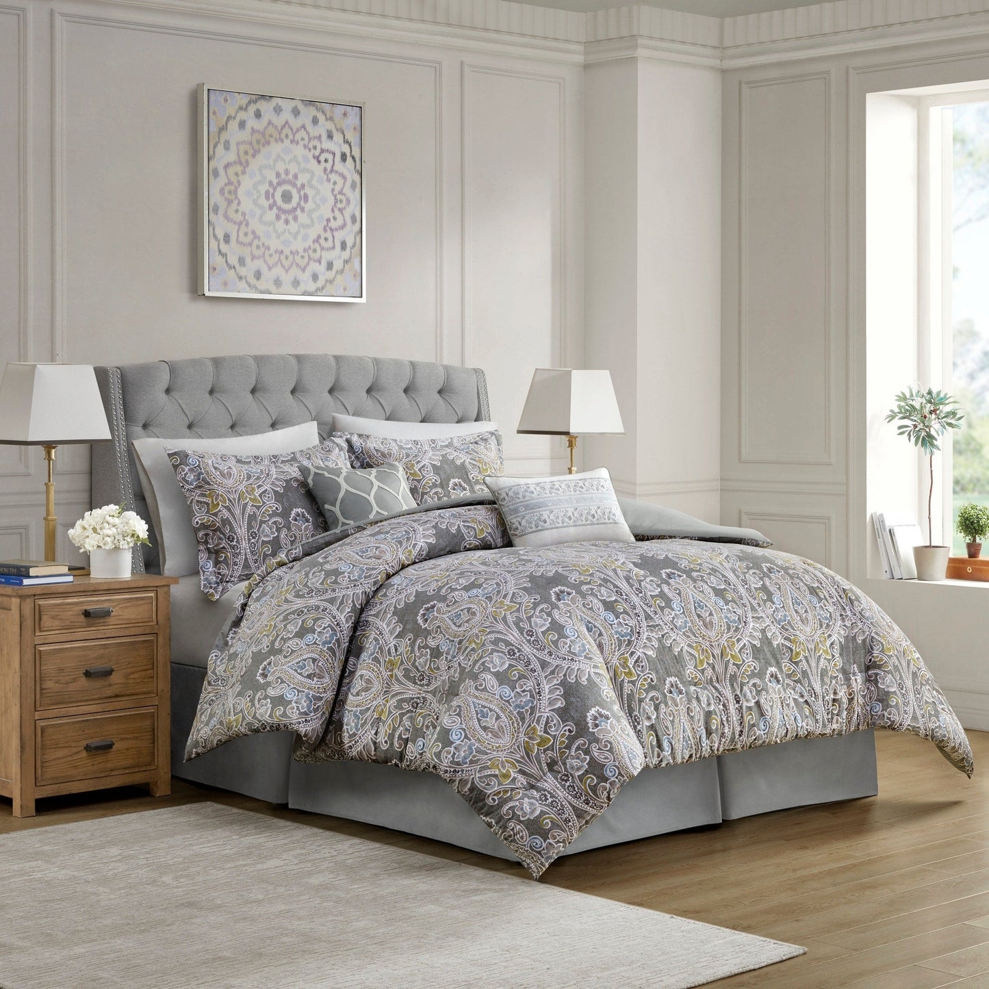 Harbor House Hallie set copripiumino in cotone con motivo damascato grigio da 6 pezzi