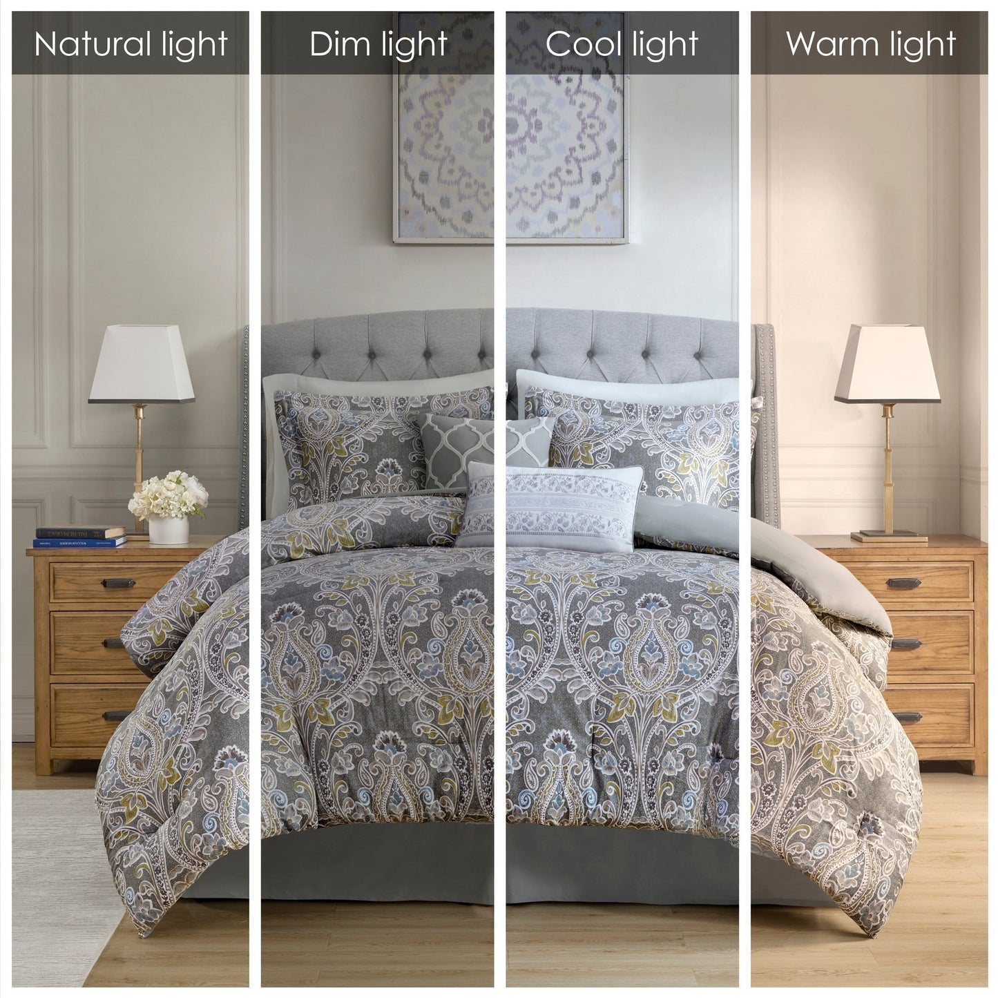 Harbor House Hallie set copripiumino in cotone con motivo damascato grigio da 6 pezzi