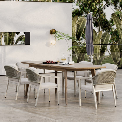 Set da pranzo da esterno Hares Farmhouse in legno di acacia da 7 pezzi con cuscini di Christopher Knight Home