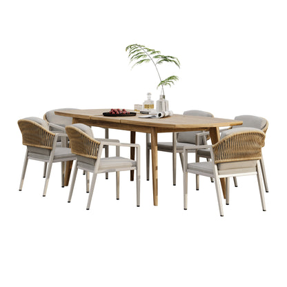 Set da pranzo da esterno Hares Farmhouse in legno di acacia da 7 pezzi con cuscini di Christopher Knight Home