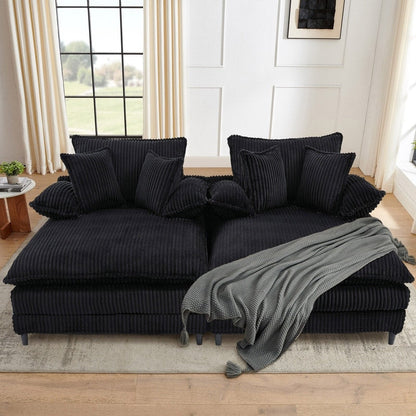 Divano letto oversize in velluto a coste Harmonia 109 W, chaise longue doppia con seduta profonda e 4 cuscini