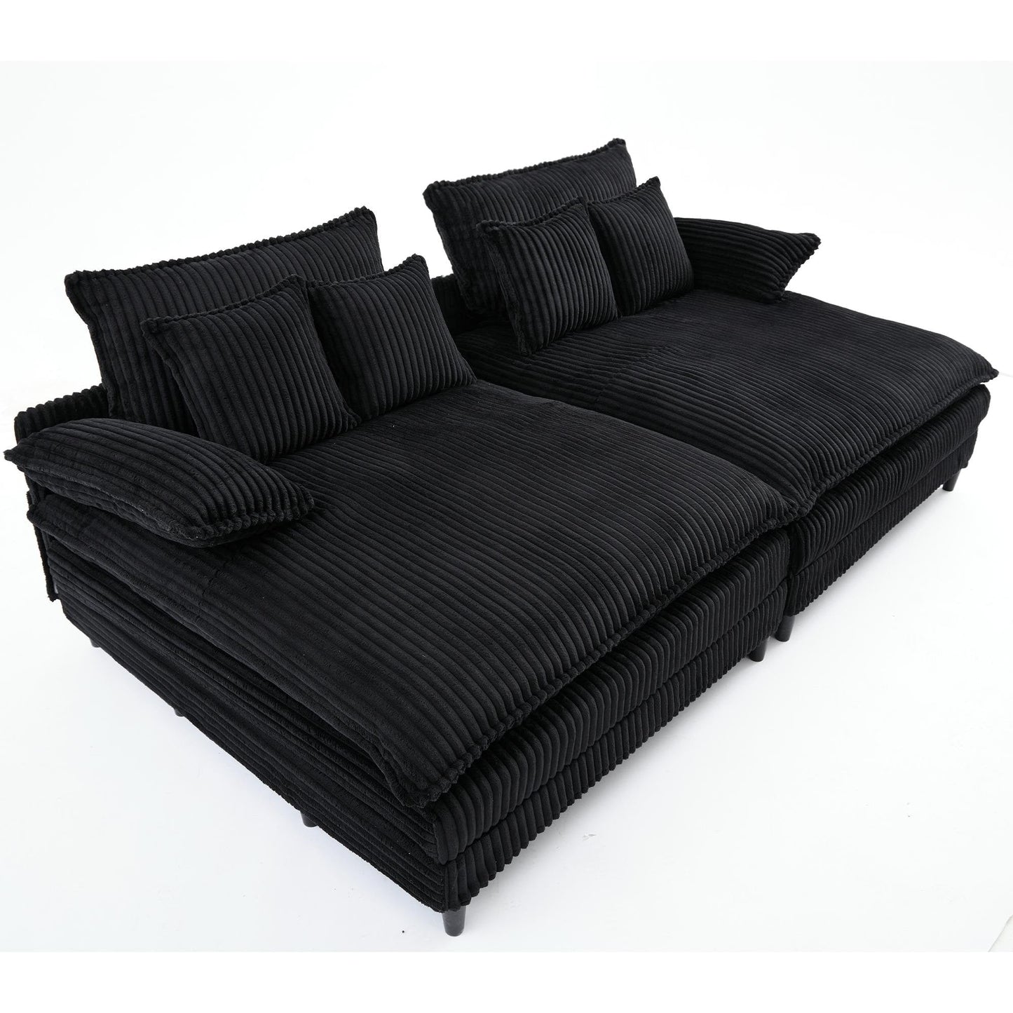 Divano letto oversize in velluto a coste Harmonia 109 W, chaise longue doppia con seduta profonda e 4 cuscini