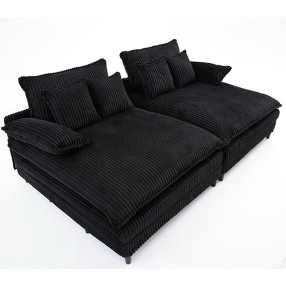 Divano letto oversize in velluto a coste Harmonia 109 W, chaise longue doppia con seduta profonda e 4 cuscini