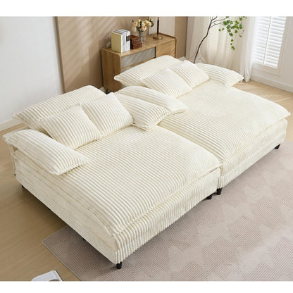 Divano letto oversize in velluto a coste Harmonia 109 W, chaise longue doppia con seduta profonda e 4 cuscini