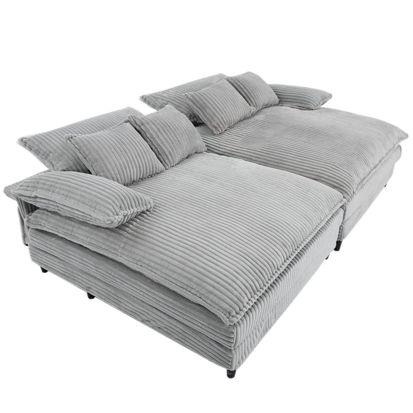 Divano letto oversize in velluto a coste Harmonia 109 W, chaise longue doppia con seduta profonda e 4 cuscini