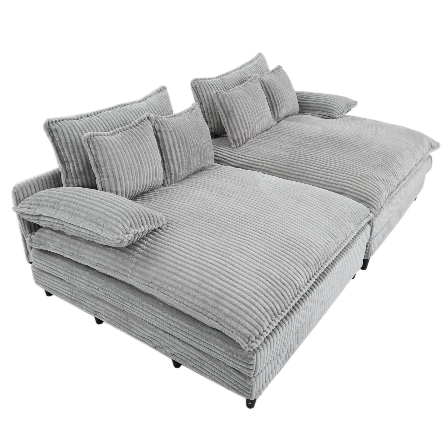 Divano letto oversize in velluto a coste Harmonia 109 W, chaise longue doppia con seduta profonda e 4 cuscini