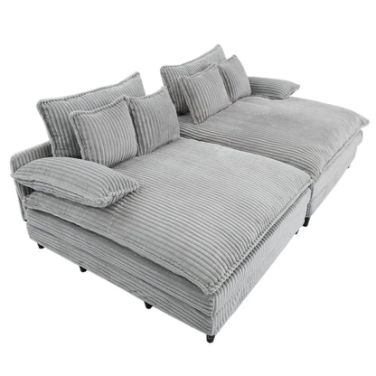 Divano letto oversize in velluto a coste Harmonia 109 W, chaise longue doppia con seduta profonda e 4 cuscini
