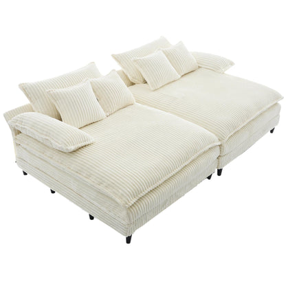 Divano letto oversize in velluto a coste Harmonia 109 W, chaise longue doppia con seduta profonda e 4 cuscini