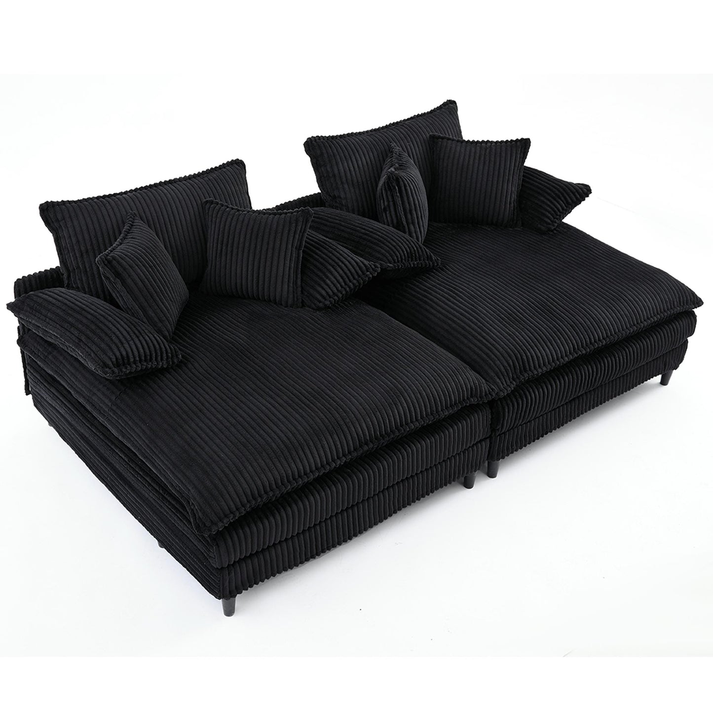 Divano letto oversize in velluto a coste Harmonia 109 W, chaise longue doppia con seduta profonda e 4 cuscini