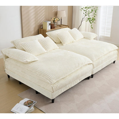 Divano letto oversize in velluto a coste Harmonia 109 W, chaise longue doppia con seduta profonda e 4 cuscini