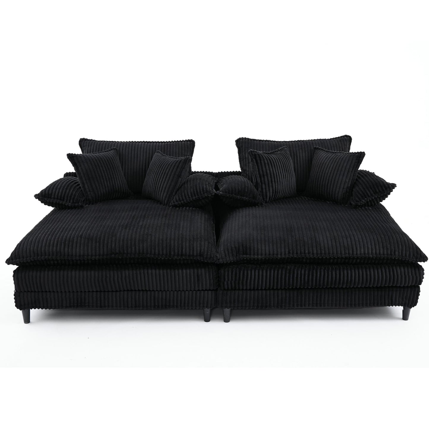 Divano letto oversize in velluto a coste Harmonia 109 W, chaise longue doppia con seduta profonda e 4 cuscini