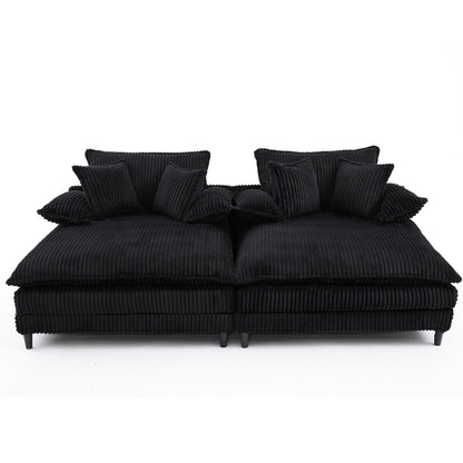 Divano letto oversize in velluto a coste Harmonia 109 W, chaise longue doppia con seduta profonda e 4 cuscini