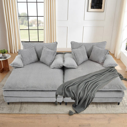 Divano letto oversize in velluto a coste Harmonia 109 W, chaise longue doppia con seduta profonda e 4 cuscini