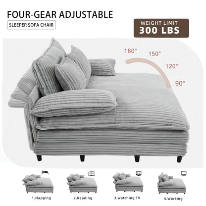 Divano letto oversize in velluto a coste Harmonia 109 W, chaise longue doppia con seduta profonda e 4 cuscini