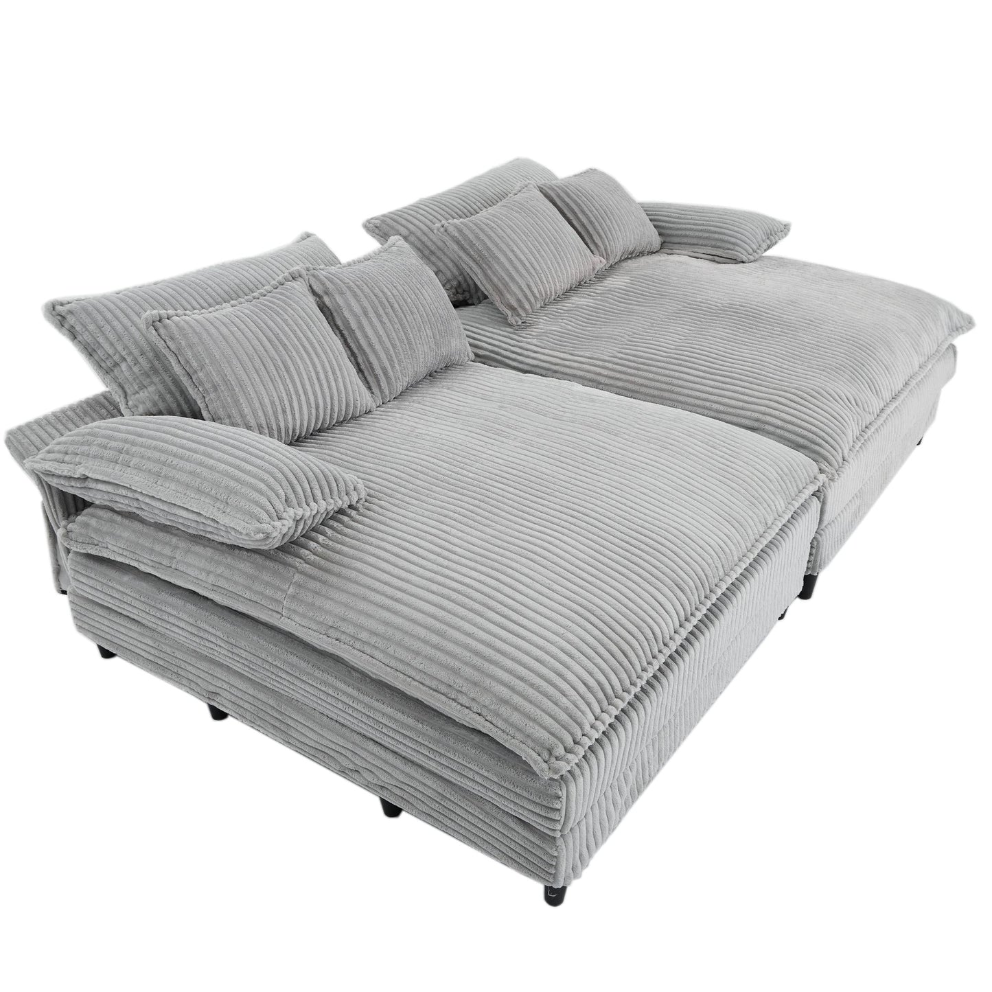 Divano letto oversize in velluto a coste Harmonia 109 W, chaise longue doppia con seduta profonda e 4 cuscini