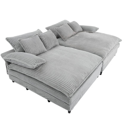 Divano letto oversize in velluto a coste Harmonia 109 W, chaise longue doppia con seduta profonda e 4 cuscini