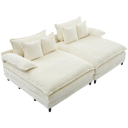 Divano letto oversize in velluto a coste Harmonia 109 W, chaise longue doppia con seduta profonda e 4 cuscini