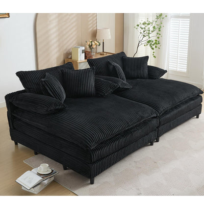 Divano letto oversize in velluto a coste Harmonia 109 W, chaise longue doppia con seduta profonda e 4 cuscini