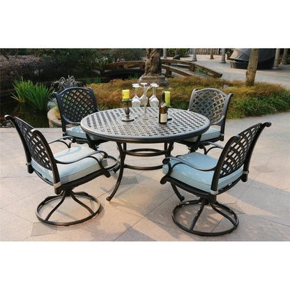 Set da pranzo rotondo in alluminio color bronzo anticato South Ponto da 5 pezzi con sedie girevoli di Havenside Home