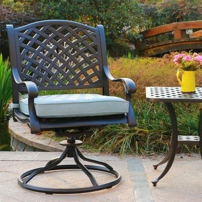 Set da pranzo rotondo in alluminio color bronzo anticato South Ponto da 5 pezzi con sedie girevoli di Havenside Home