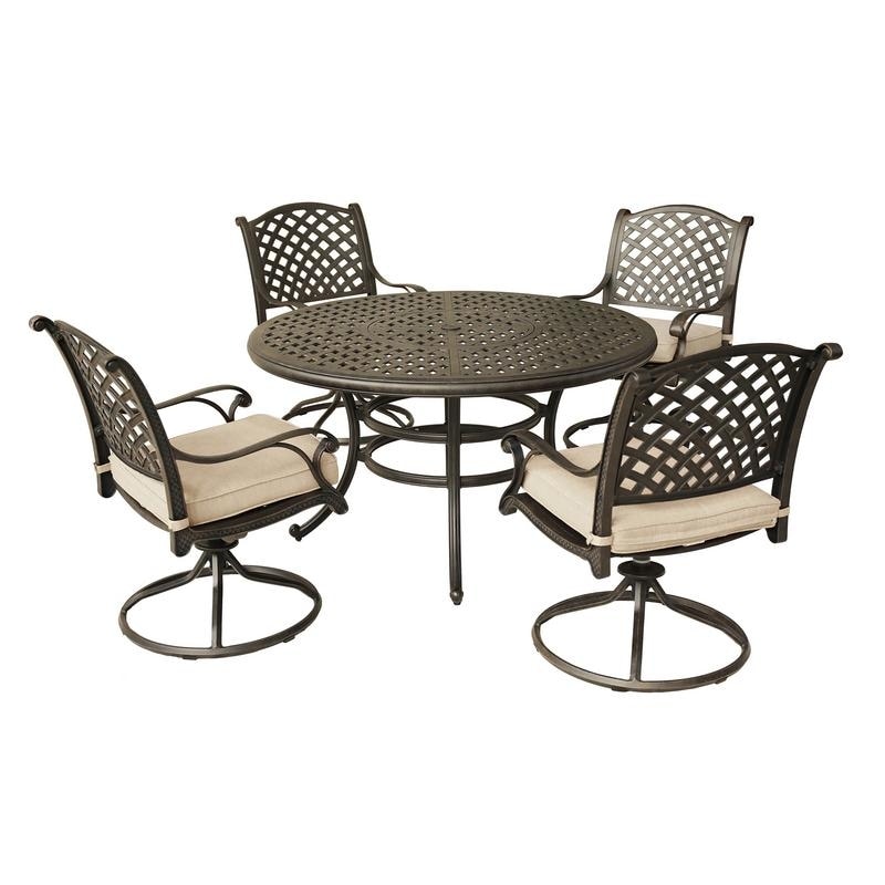 Set da pranzo rotondo in alluminio color bronzo anticato South Ponto da 5 pezzi con sedie girevoli di Havenside Home