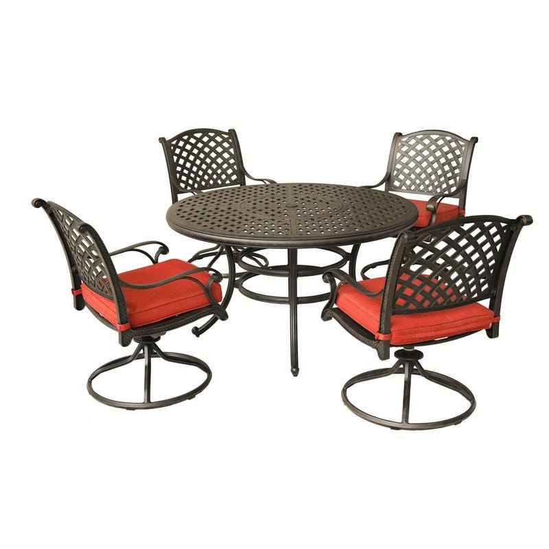 Set da pranzo rotondo in alluminio color bronzo anticato South Ponto da 5 pezzi con sedie girevoli di Havenside Home