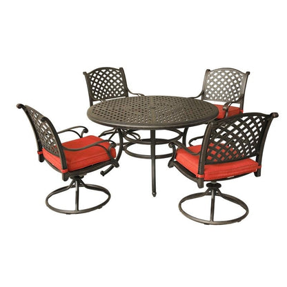 Set da pranzo rotondo in alluminio color bronzo anticato South Ponto da 5 pezzi con sedie girevoli di Havenside Home