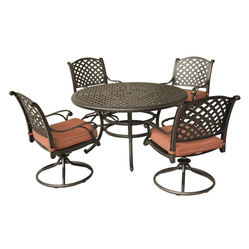 Set da pranzo rotondo in alluminio color bronzo anticato South Ponto da 5 pezzi con sedie girevoli di Havenside Home