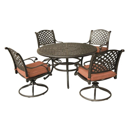 Set da pranzo rotondo in alluminio color bronzo anticato South Ponto da 5 pezzi con sedie girevoli di Havenside Home