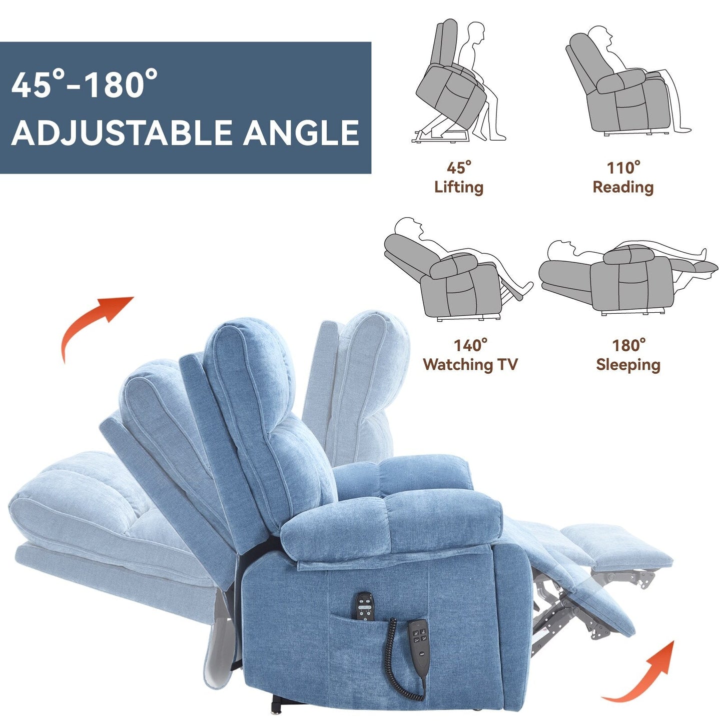 Poltrona reclinabile elettrica con doppio motore, massaggio termico, posizione infinita, fino a 350 libbre, con telecomando di alimentazione