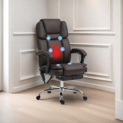 Sedia da ufficio direzionale in similpelle riscaldata con massaggio, schienale reclinabile, altezza regolabile e poggiapiedi estensibile