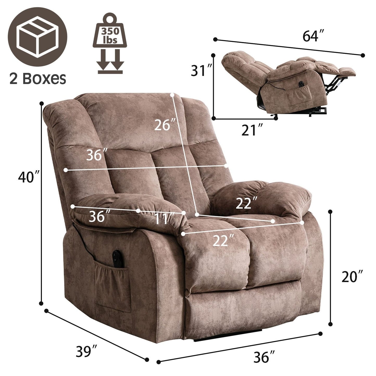 Poltrona reclinabile elettrica per anziani con design imbottito e resistente