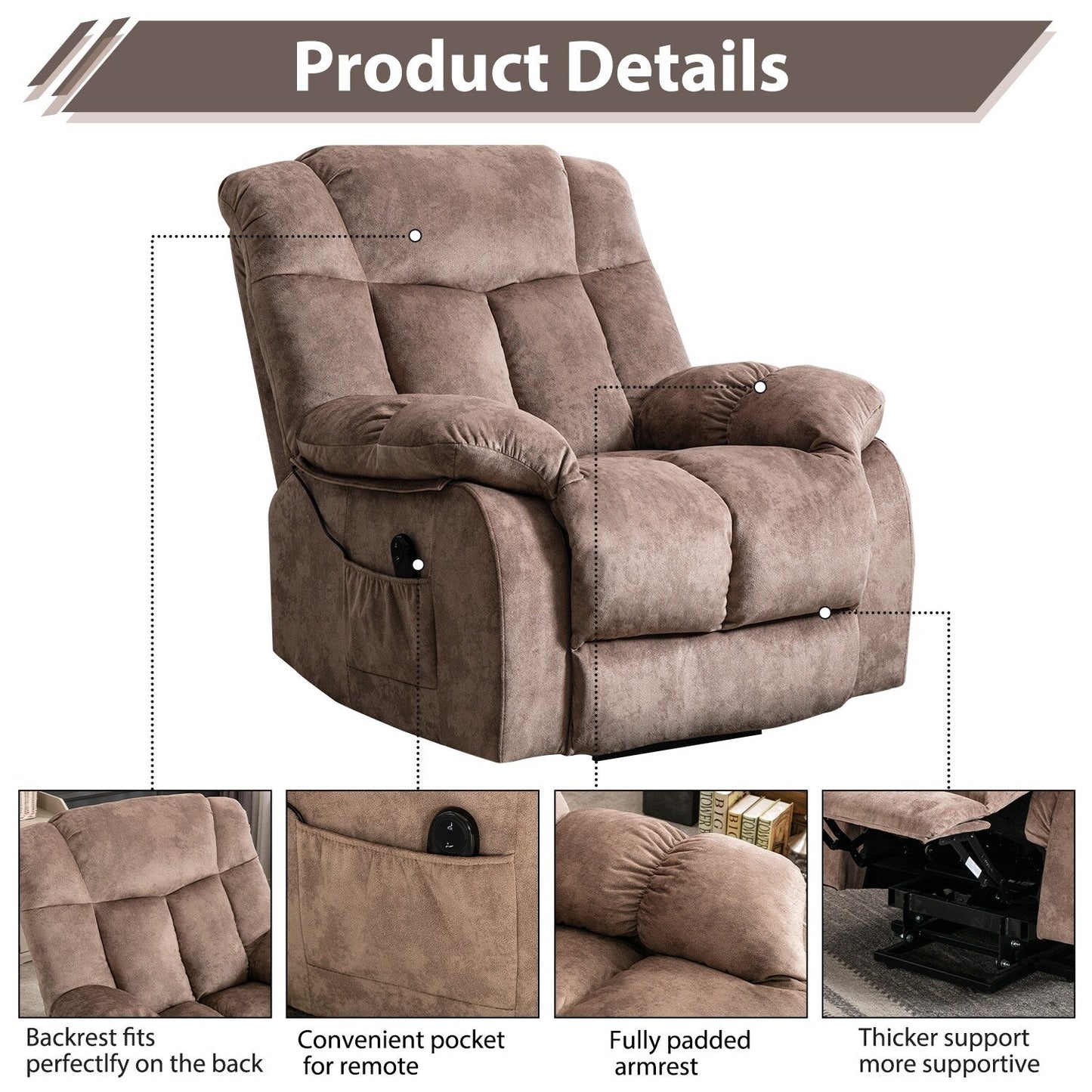 Poltrona reclinabile elettrica per anziani con design imbottito e resistente