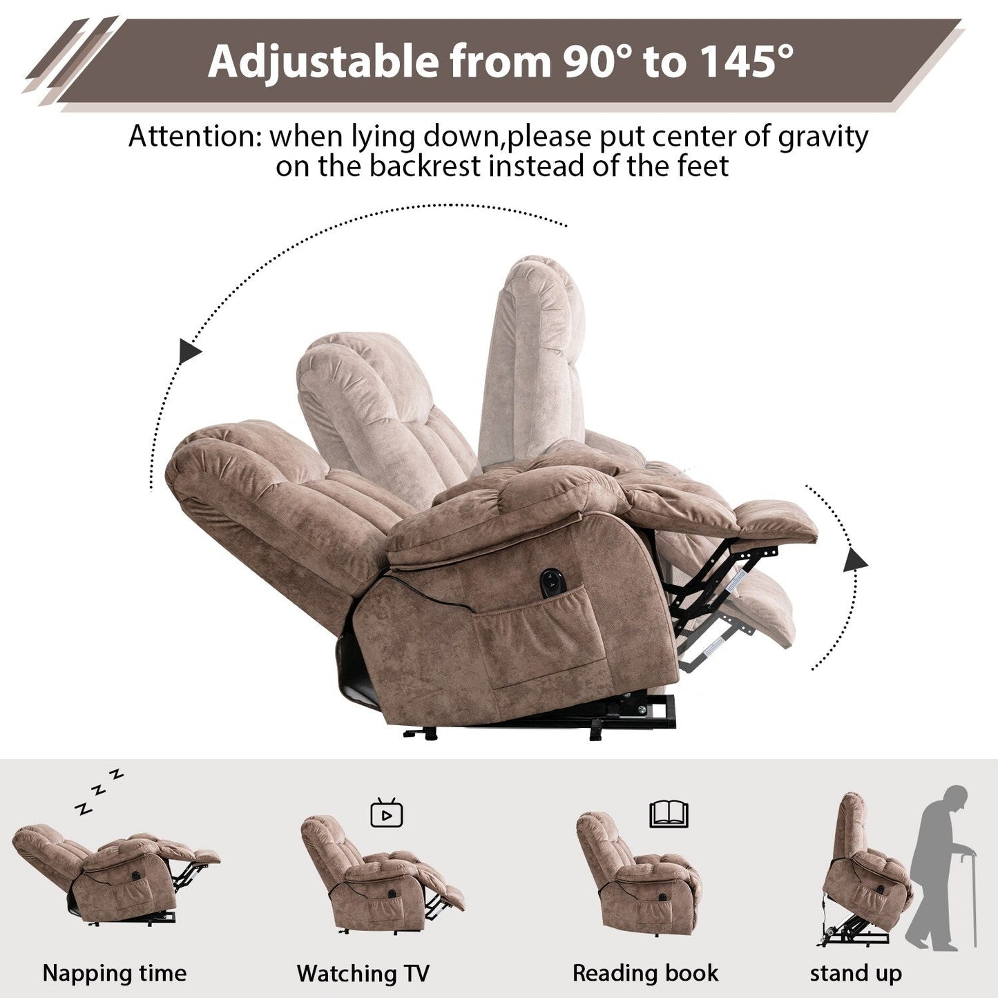 Poltrona reclinabile elettrica per anziani con design imbottito e resistente