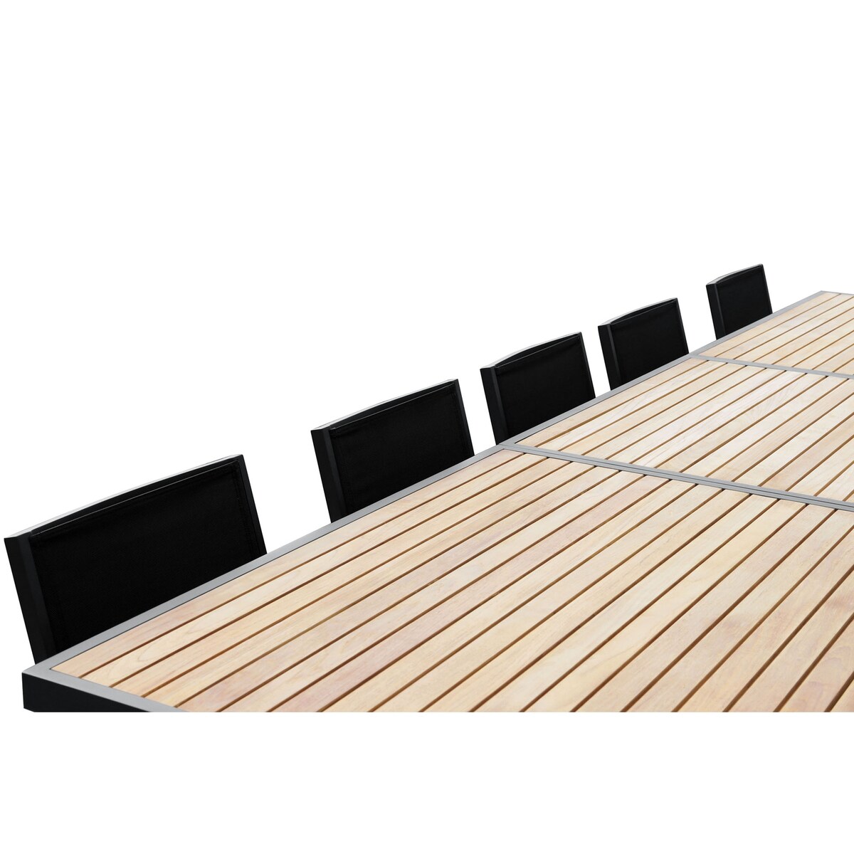 Heck Set da pranzo da esterno in alluminio teak FSC da 13 pezzi per 12 persone, tavolo estensibile e sedia impilabile, nero carbone