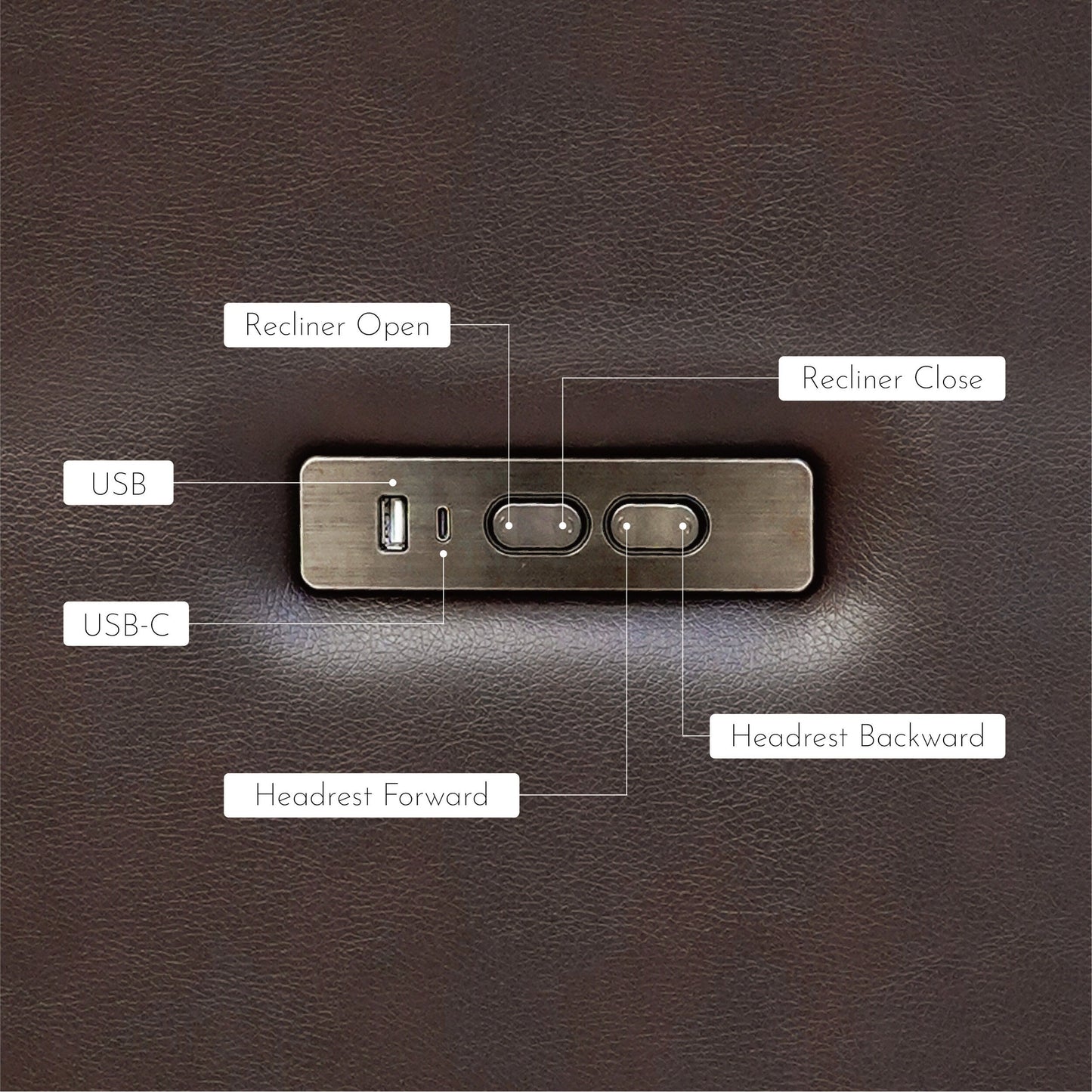 Poltrona reclinabile elettrica Hekkin in vera pelle con poggiatesta regolabile e porta USB, seduta ultra comoda per il soggiorno