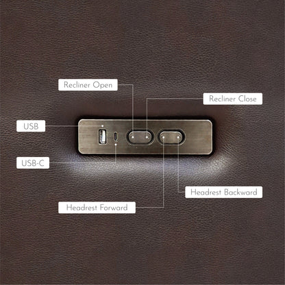 Poltrona reclinabile elettrica Hekkin in vera pelle con poggiatesta regolabile e porta USB, seduta ultra comoda per il soggiorno