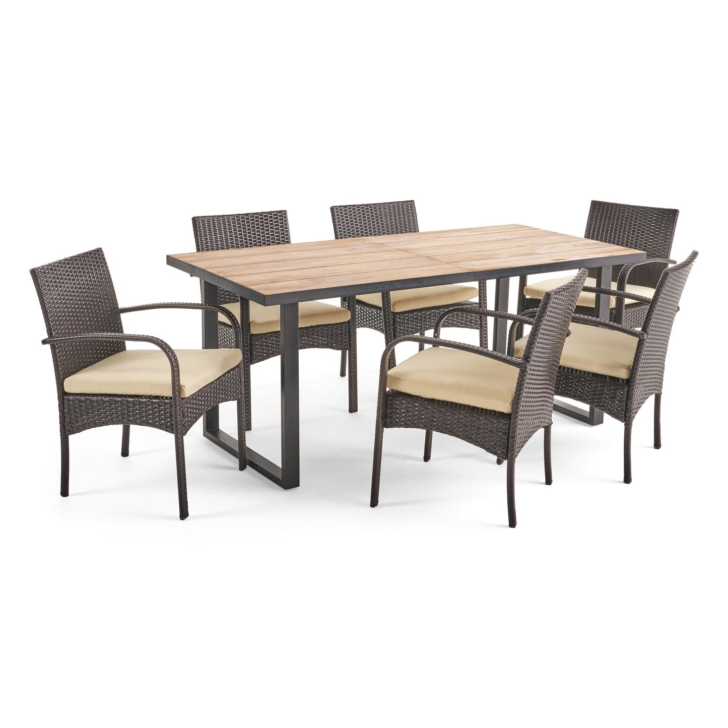 Set da pranzo rettangolare Heron Outdoor da 6 posti in legno di acacia e vimini di Christopher Knight Home