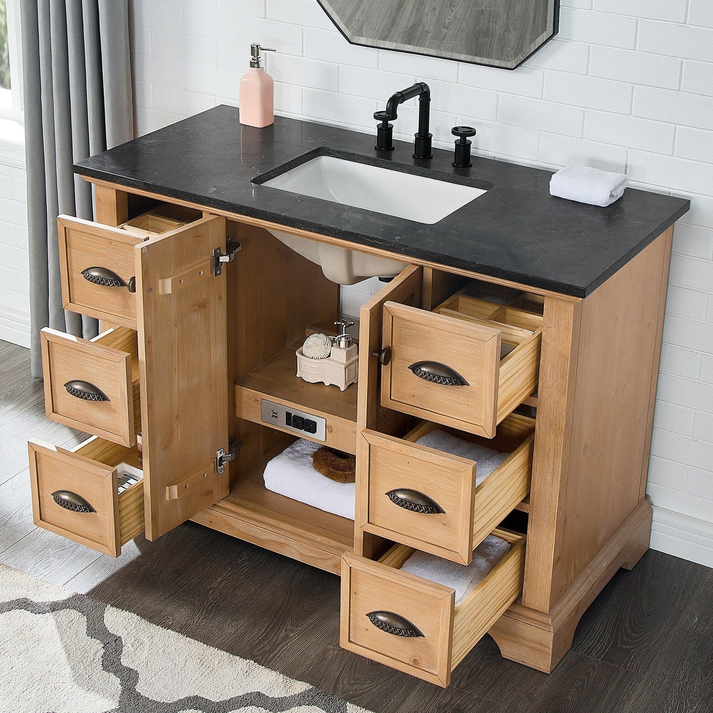 Mobile da bagno Hervas con piano in marmo naturale senza specchio