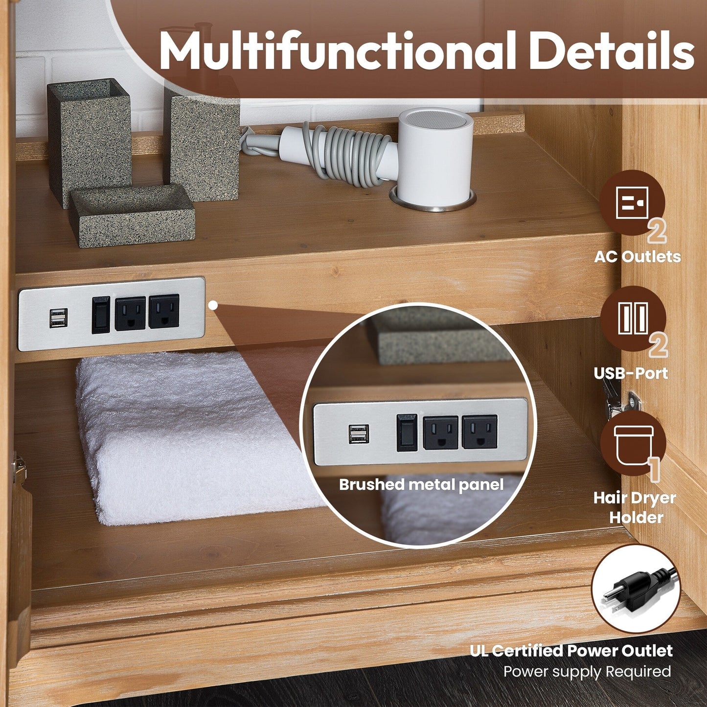 Mobile da bagno Hervas con piano in marmo naturale senza specchio