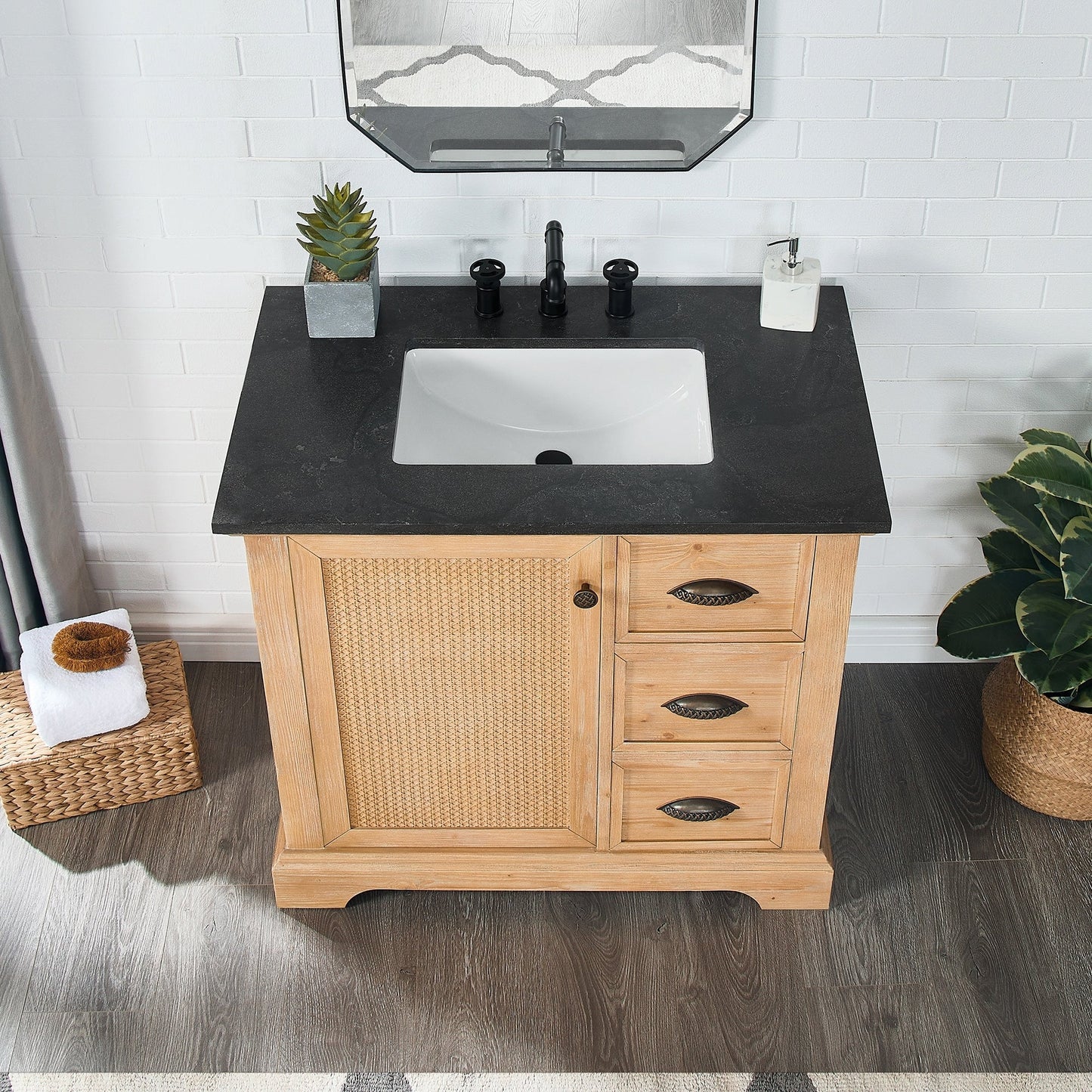 Mobile da bagno Hervas con piano in marmo naturale senza specchio