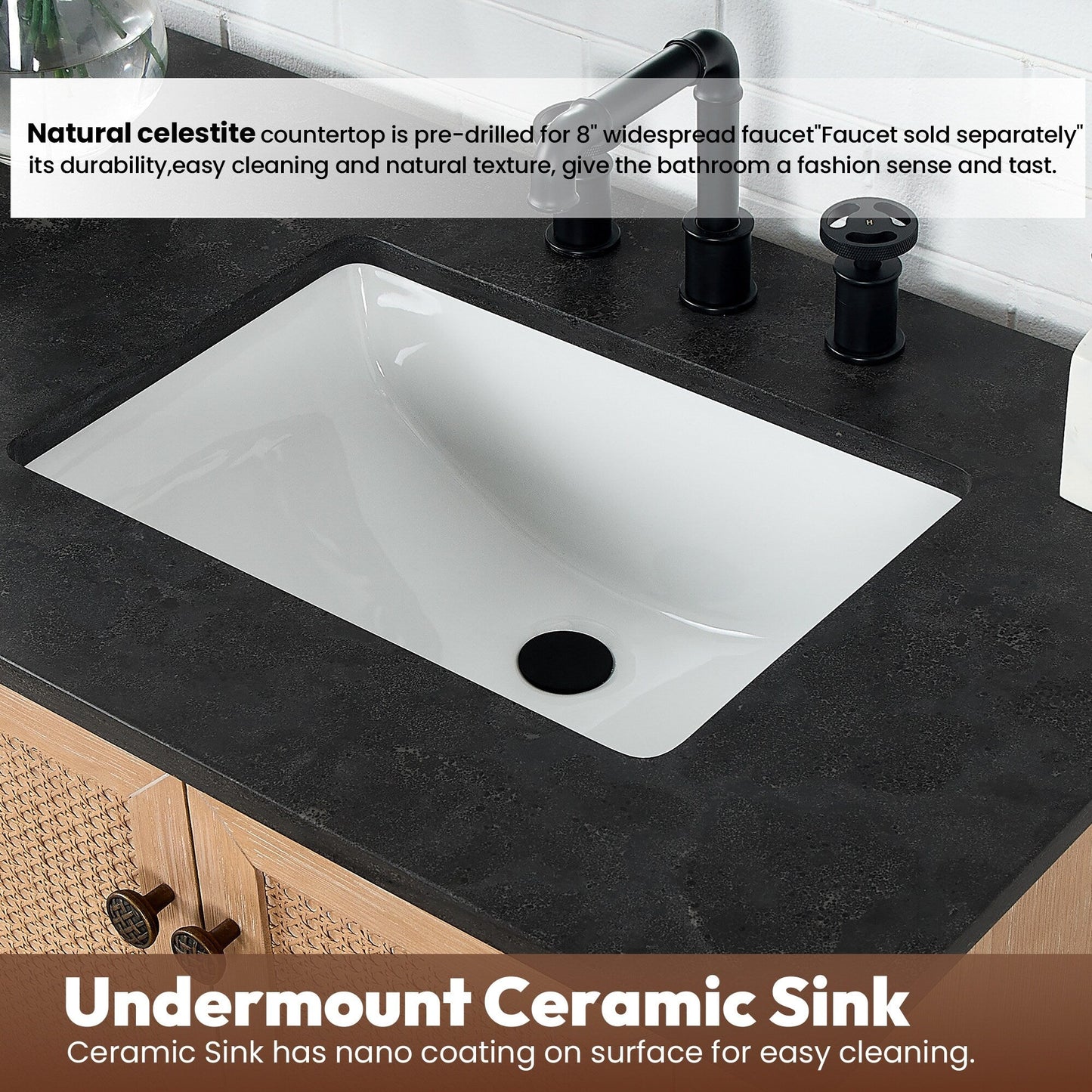 Mobile da bagno Hervas con piano in marmo naturale senza specchio